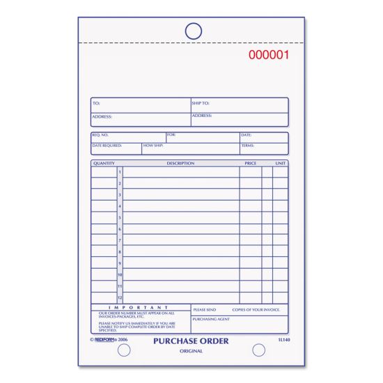 Purchase Order Book, Bottom Punch, Two-Part Carbonless, 5.5 x 7.88, 1/Page, 50 Forms1