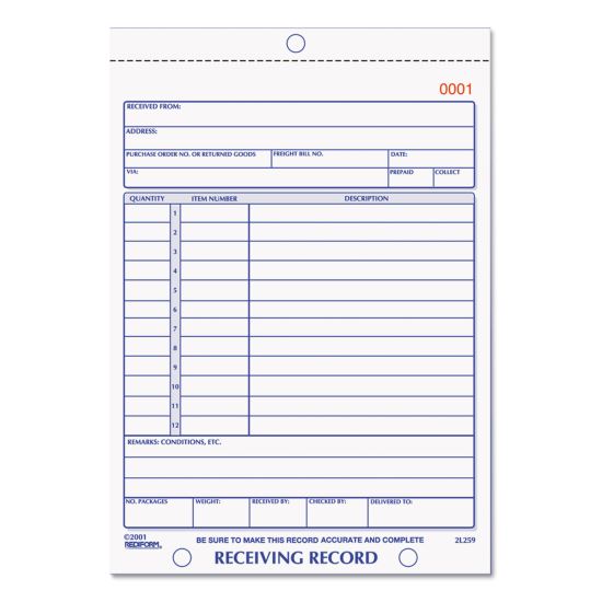 Receiving Record Book, Two-Part Carbonless, 5.56 x 7.94, 1/Page, 50 Forms1