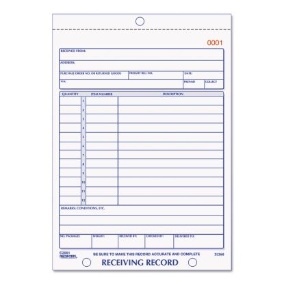 Receiving Record Book, Three-Part Carbonless, 5.56 x 7.94, 1/Page, 50 Forms1