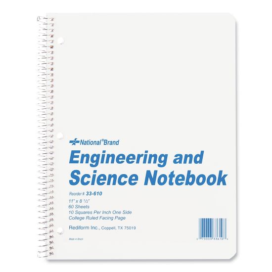 Engineering and Science Notebook, Quadrille Rule, White Cover, 11 x 8.5, 60 Sheets1