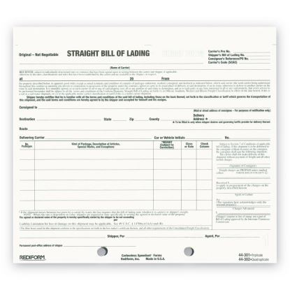 Bill of Lading Short Form, Three-Part Carbonless, 7 x 8.5, 1/Page, 250 Forms1