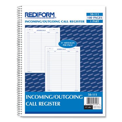 Wirebound Call Register, 8.5 x 11, 1/Page, 3.700 Forms1