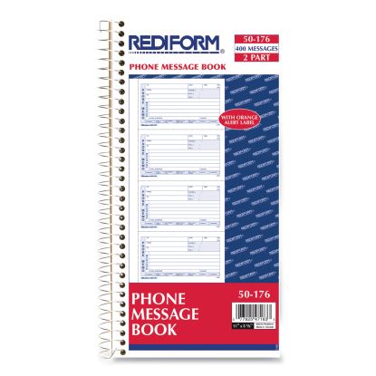 Wirebound Message Book, Two-Part Carbonless, 5 x 2.75, 4/Page, 400 Forms, 120 Labels1