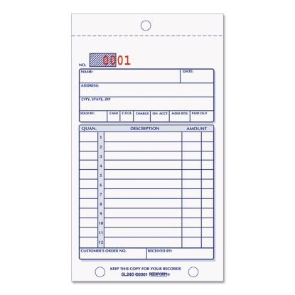 Sales Book, Two-Part Carbonless, 3.63 x 6.38, 1/Page, 50 Forms1
