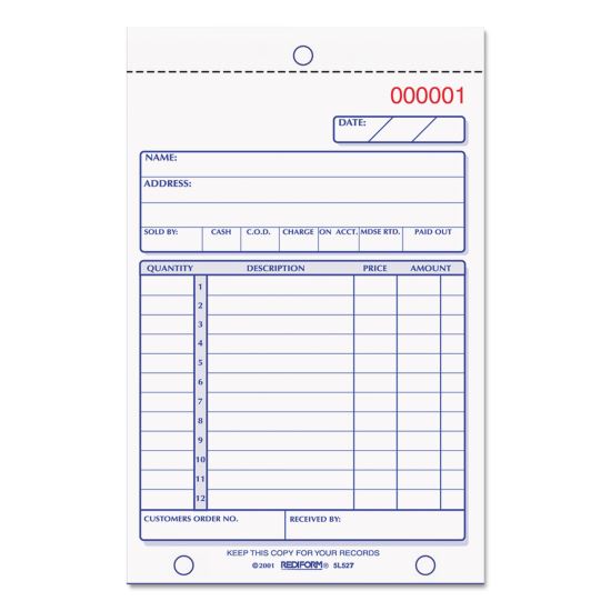 Sales Book, Two-Part Carbonless, 4.25 x 6.38, 1/Page, 50 Forms1