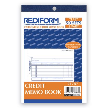 Credit Memo Book, Three-Part Carbonless, 5.5 x 7.88, 1/Page, 50 Forms1