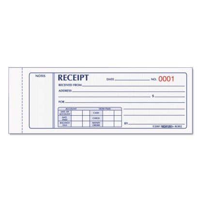 Receipt Book, Three-Part Carbonless, 7 x 2.75, 1/Page, 50 Forms1
