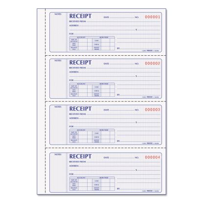Money Receipt Book, Two-Part Carbonless, 7 x 2.75, 4/Page, 200 Forms1