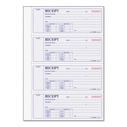 Receipt Book,Two-Part Carbonless, 7 x 2.75, 4/Page, 400 Forms1