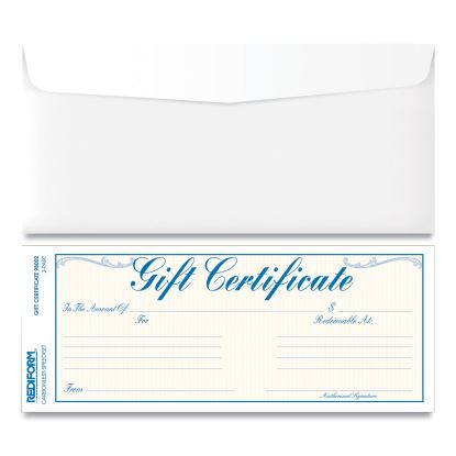 Gift Certificates with Envelopes, 8.5 x 3.67, Blue/Gold with Blue Border, 25/Pack1
