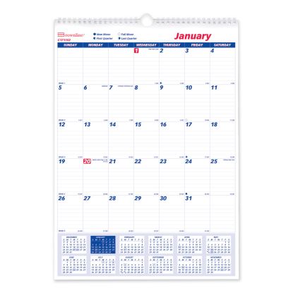 Twin-Wirebound Wall Calendar, One Month per Page, 12 x 17, White Sheets, 12-Month (Jan to Dec): 20221