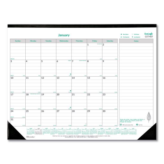 EcoLogix Monthly Desk Pad Calendar, 22 x 17, White/Green Sheets, Black Binding/Corners, 12-Month (Jan to Dec): 20231