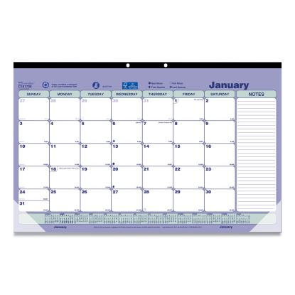 Monthly Desk Pad Calendar, 17.75 x 10.88, White/Blue/Green Sheets, Black Binding, Clear Corners, 12-Month (Jan to Dec): 20221
