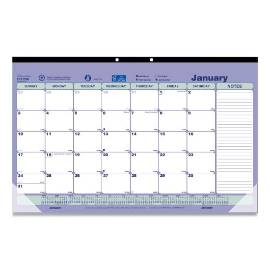 Monthly Desk Pad Calendar, 17.75 x 10.88, White/Blue/Green Sheets, Black Binding, Clear Corners, 12-Month (Jan to Dec): 20231