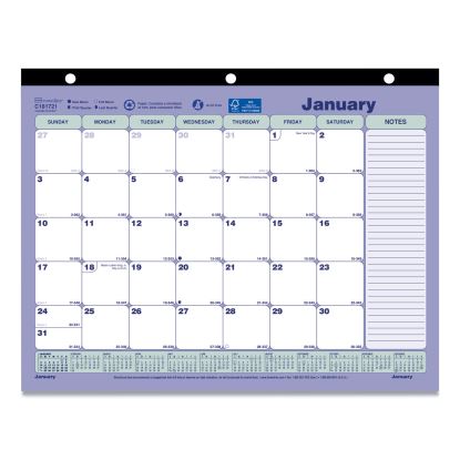 Monthly Desk Pad Calendar, 11 x 8.5, White/Blue/Green Sheets, Black Binding, Black Corners, 12-Month (Jan to Dec): 20221
