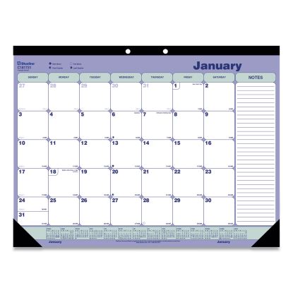 Monthly Desk Pad Calendar, 21.25 x 16, White/Blue/Green Sheets, Black Binding, Black Corners, 12-Month (Jan to Dec): 20221