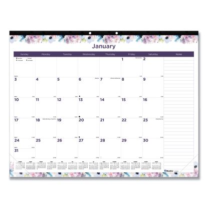 Passion Monthly Deskpad Calendar, Floral Artwork, 22 x 17, White/Multicolor Sheets, Black Binding, 12-Month (Jan-Dec): 20221