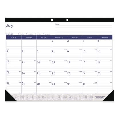 Academic Monthly Desk Pad Calendar, 22 x 17, White/Blue/Gray Sheets, Black Binding/Corners,13-Month (July-July): 2021-20221