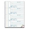 Spiralbound Unnumbered Money Receipt Book, Three-Part Carbonless, 7 x 2.75, 4/Page, 120 Forms1