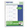 Spiralbound Unnumbered Money Receipt Book, Three-Part Carbonless, 7 x 2.75, 4/Page, 120 Forms2