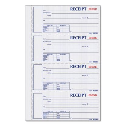 Hardcover Numbered Money Receipt Book, Three-Part Carbonless, 6.78 x 2.75, 4/Page, 200 Forms1