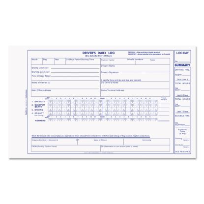 Driver's Daily Log, Two-Part Carbonless, 8.75 x 5.38, 1/Page, 31 Forms1