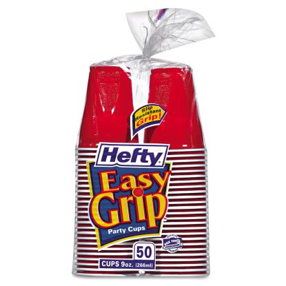 Easy Grip Disposable Plastic Party Cups, 9 oz, Red, 50/Pack1