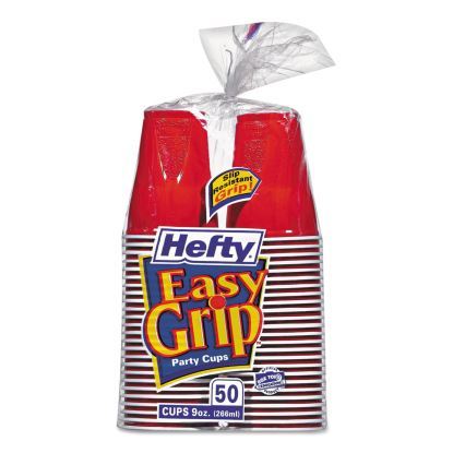 Easy Grip Disposable Plastic Party Cups, 9 oz, Red, 50/Pack, 12 Packs/Carton1