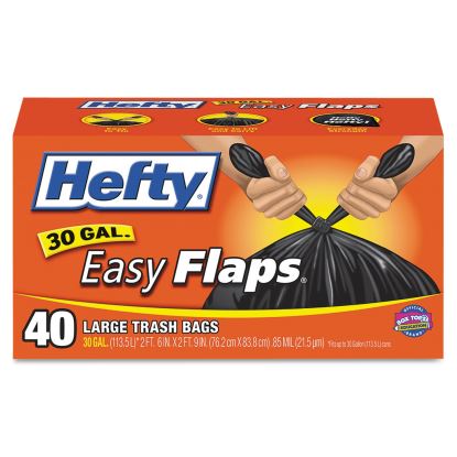 Easy Flaps Trash Bags, 30 gal, 1.05 mil, 30" x 33", Black, 40/Box1