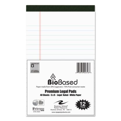 USDA Certified Bio-Preferred Legal Pad, Wide/Legal Rule, 40 White 5 x 8 Sheets, 12/Pack1