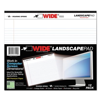 WIDE Landscape Format Writing Pad, Unpunched with Standard Back, Medium/College Rule, 40 White 11 x 9.5 Sheets1