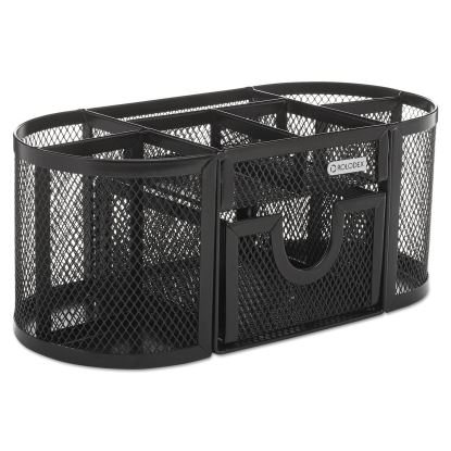 Mesh Oval Pencil Cup Organizer, 4 Compartments, Steel, 9.38 x 4.5 x 4, Black1