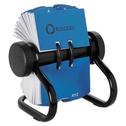 Open Rotary Business Card File with 24 Guides, Holds 400 2.63 x 4 Cards, 6.5 x 5.61 x 5.08, Metal, Black1