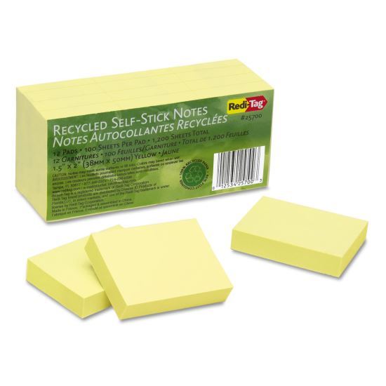 100% Recycled Notes, 1 1/2 x 2, Yellow, 12 100-Sheet Pads/Pack1