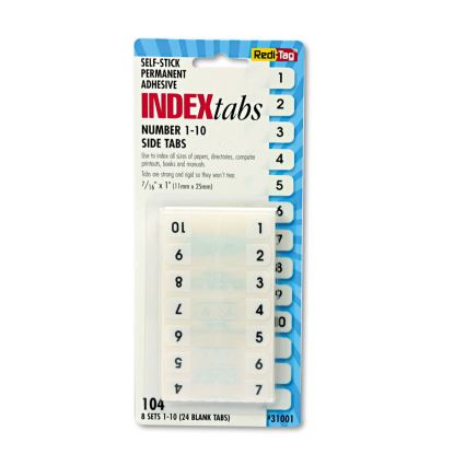 Legal Index Tabs, Preprinted Numeric: 1 to 10, 1/12-Cut, White, 0.44" Wide, 104/Pack1