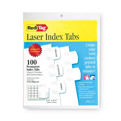 Laser Printable Index Tabs, 1/5-Cut Tabs, White, 1.13" Wide, 100/Pack1
