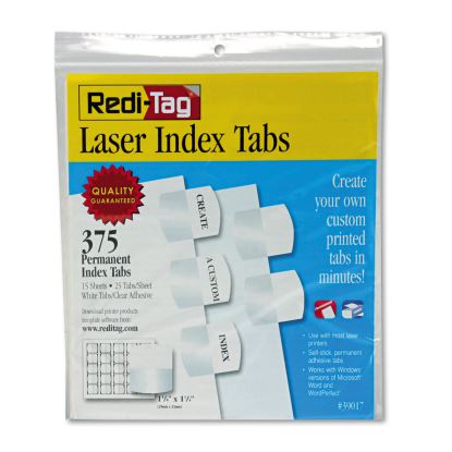 Laser Printable Index Tabs, 1/5-Cut Tabs, White, 1.13" Wide, 375/Pack1