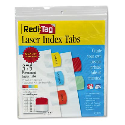 Inkjet Printable Index Tabs, 1/5-Cut Tabs, Assorted Colors, 1.13" Wide, 375/Pack1