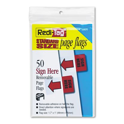 Removable/Reusable Page Flags, "Sign Here", Red, 50/Pack1
