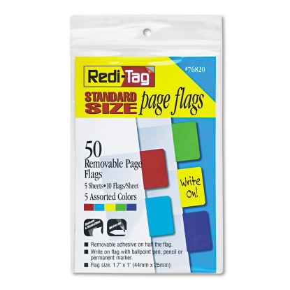Removable Page Flags, Red/Blue/Green/Yellow/Purple, 10/Color, 50/Pack1