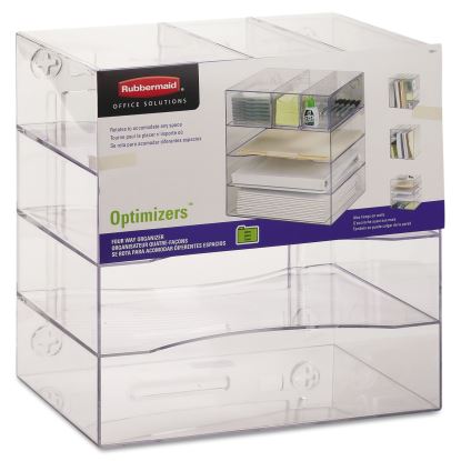 Optimizers Four-Way Organizer with Drawers, 6 Compartments, 2 Drawers, Plastic, 10 x 13.25 x 13.25, Clear1