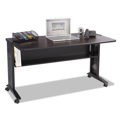 Mobile Computer Desk with Reversible Top, 53.5" x 28" x 30", Mahogany/Medium Oak/Black1