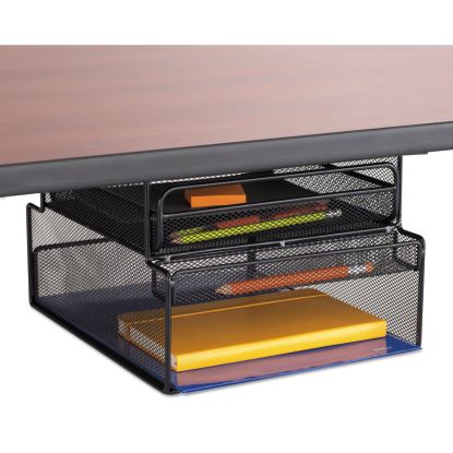 Onyx Hanging Organizer with Drawer, Under Desk Mount, 3 Compartments, Steel Mesh, 12.33 x 10 x 7.25, Black1