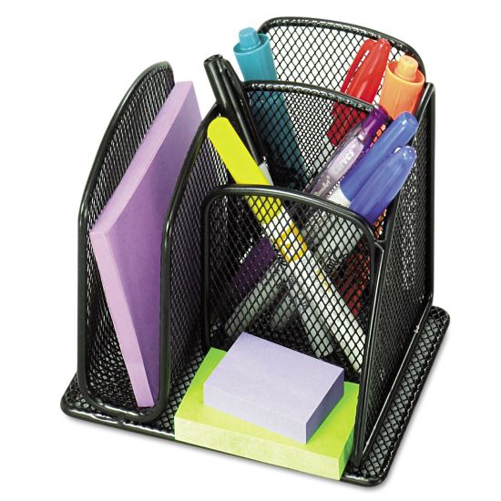 Onyx Mesh Mini Organizer, 3 Compartments, Steel, 6 x 5.25 x 5.25, Black1