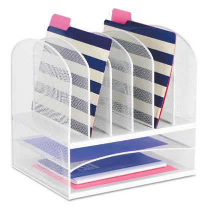 Onyx Mesh Desk Organizer with Two Horizontal and Six Upright Sections, Letter Size Files, 13.25" x 11.5" x 13", White1
