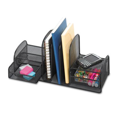 Onyx Mesh Desk Organizer, Three Sections/Two Baskets, Steel Mesh, 17 x 6.75 x 7.75, Black1