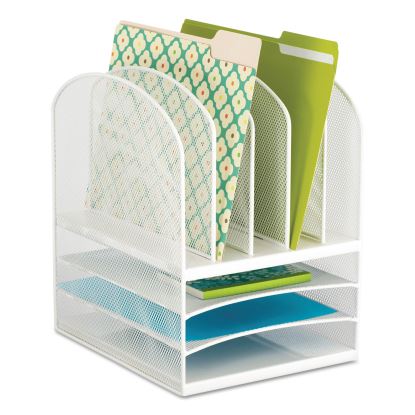 Onyx Mesh Desk Organizer with Five Vertical and Three Horizontal Sections, Letter Size Files, 11.5" x 9.5" x 13", White1