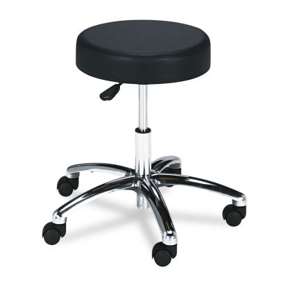 Pneumatic Lab Stool, Backless, Supports Up to 250 lb, 17" to 22" Seat Height, Black Seat, Chrome Base1