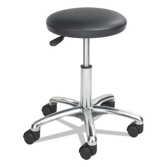 Height-Adjustable Lab Stool, Backless, Supports Up to 250 lb, 16" to 21" Seat Height, Black Seat, Chrome Base1