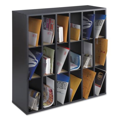 Wood Mail Sorter with Adjustable Dividers, Stackable, 18 Compartments, Black1